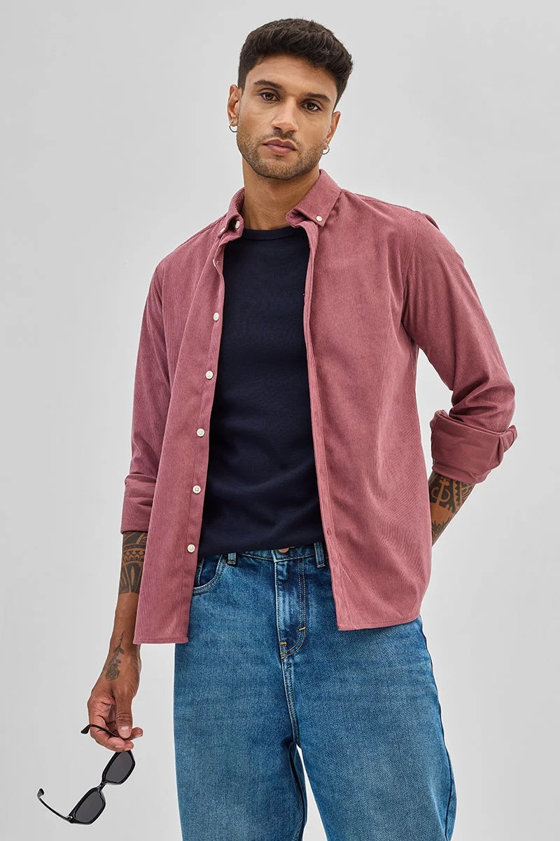 SNITCH Pink Slim Fit Corduroy Shirt