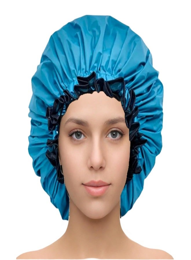 ELEBOX Premium Collection Super Jumbo Shower Cap for Braids Double-Layer Satin Waterproof Reusable Bonnet Sleep Cap - Image 1
