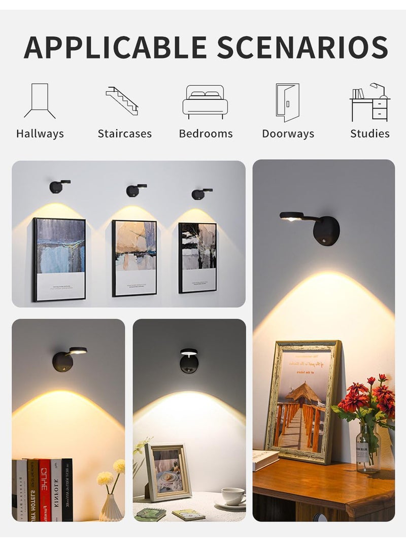 Uwals LED Motion Sensor Night Light,Rechargeable Wall Sconce,Picture Light,Dimmable 3 Color Temperature,360°Rotation Wireless Spotlight for Wall Stair Kids Room Hallway Bedroom Cabinet Closet  - Image 2