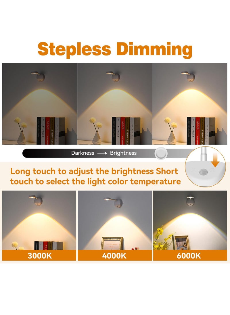 Uwals LED Motion Sensor Night Light,Rechargeable Wall Sconce,Picture Light,Dimmable 3 Color Temperature,360°Rotation Wireless Spotlight for Wall Stair Kids Room Hallway Bedroom Cabinet Closet  - Image 4