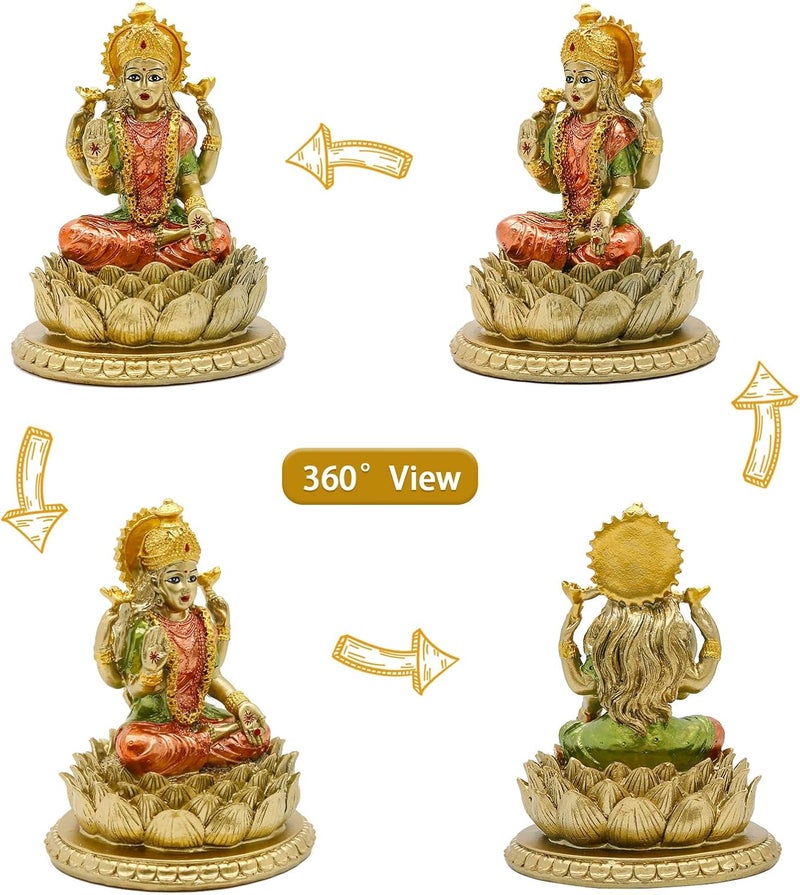 alikiki تمثال الإلهة الهندية لاكشمي على اللوتس بارتفاع 6.5 بوصة - Image 2