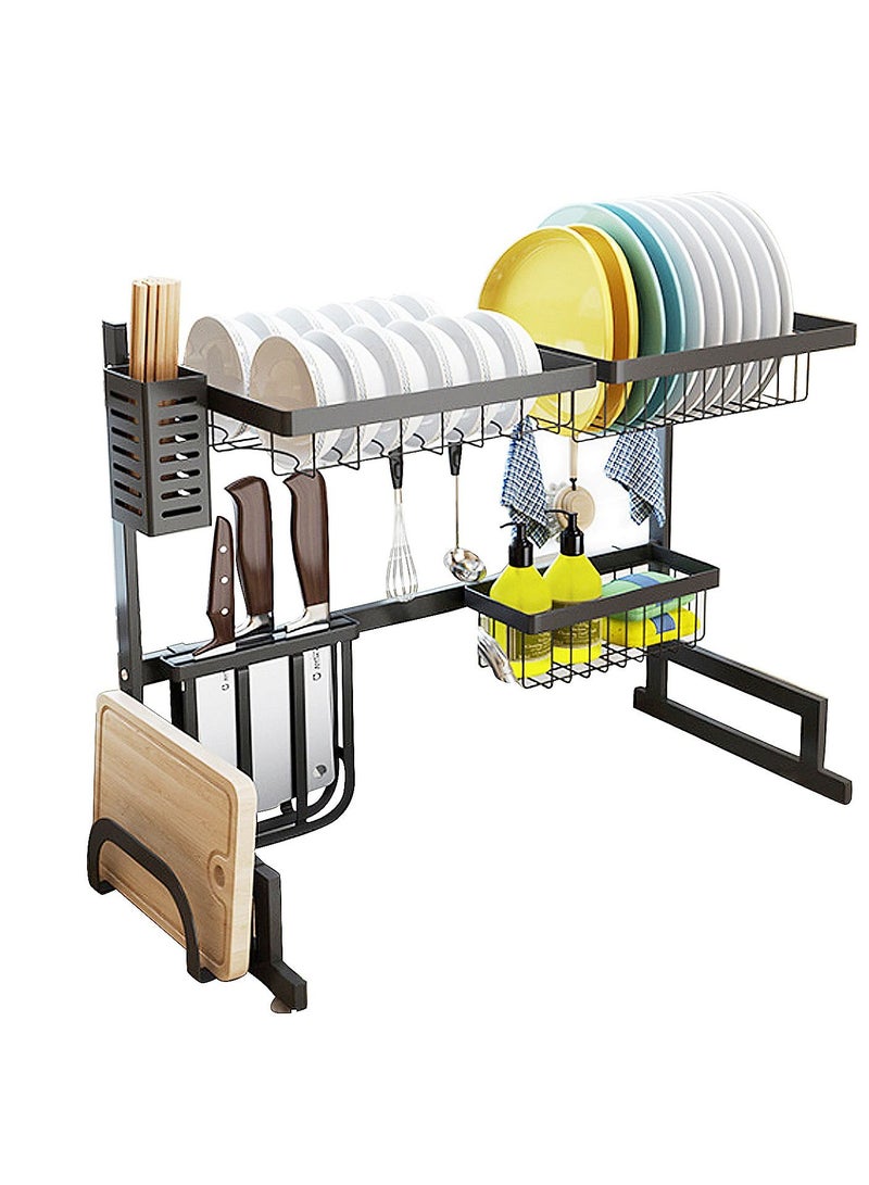 رف مطبخ من الفولاذ المقاوم للصدأ، منظم أطباق، رف تجفيف فوق الحوض، رف تصريف، تخزين المطبخ، حامل أدوات المائدة - Image 4