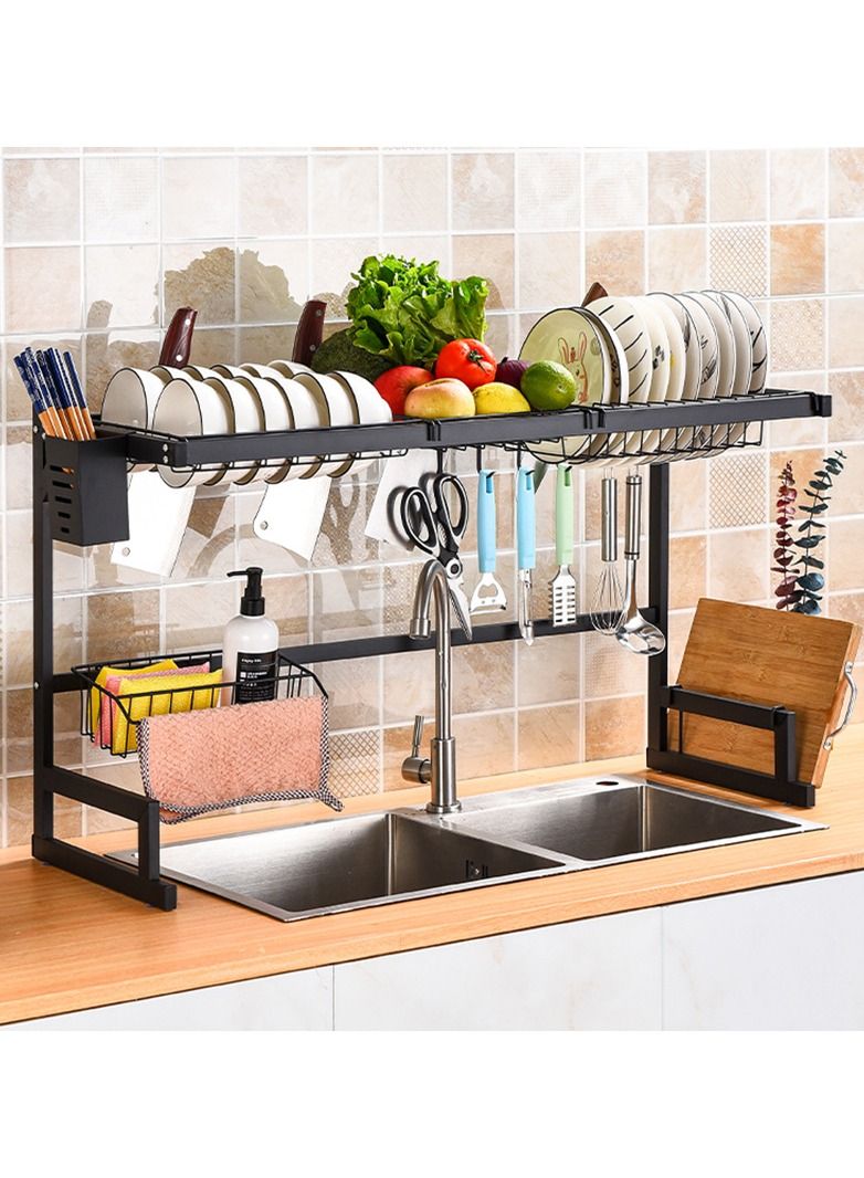 رف مطبخ من الفولاذ المقاوم للصدأ، منظم أطباق، رف تجفيف فوق الحوض، رف تصريف، تخزين المطبخ، حامل أدوات المائدة - Image 1