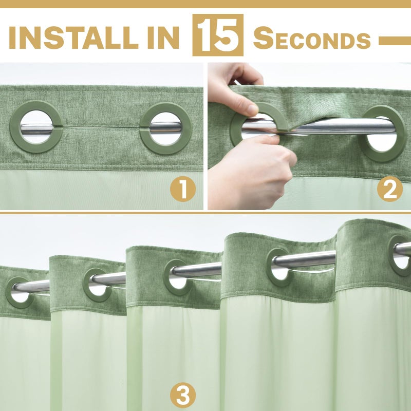 WONICY Extra Long No Hook Shower Curtain with Snap in Liner  Polyester Textured Shower Curtain with Liner Set  Waterproof Washable Hotel Style Shower Curtains for Bathroom  71Wx86H  Sage Green - Image 3