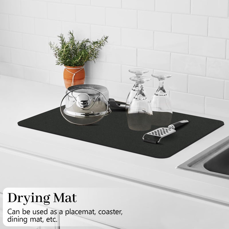 Bloss Coffee Mat, Dish Drying Mat, Coffee Bar/Maker Mat, Kitchen Counter Mat, Absorbent Hide Stain Rubber Backed Dish Drying Pad(12.2"x19.7", Black) - Image 2