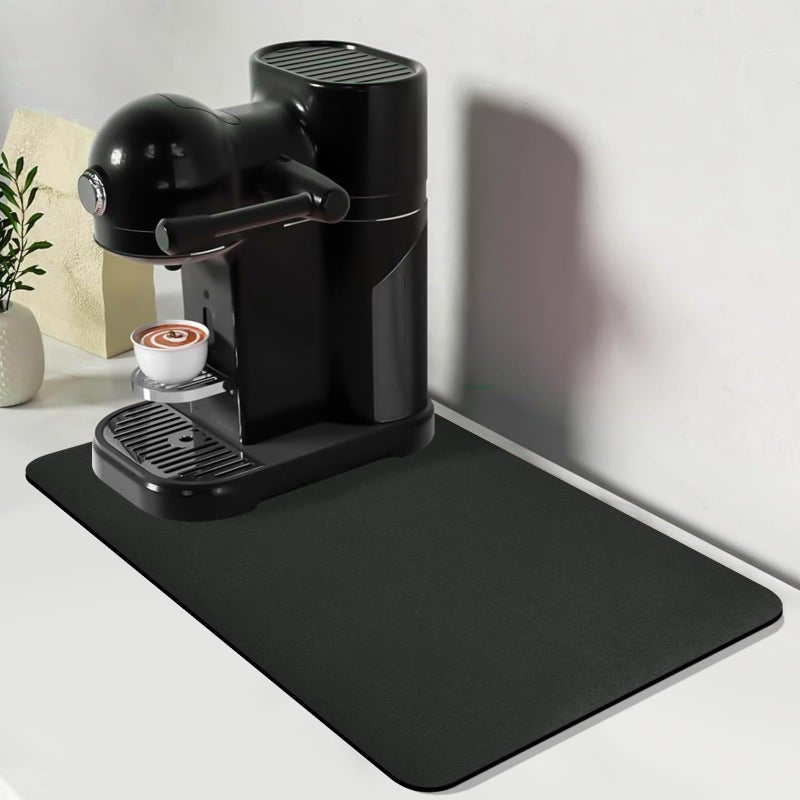 Bloss Coffee Mat, Dish Drying Mat, Coffee Bar/Maker Mat, Kitchen Counter Mat, Absorbent Hide Stain Rubber Backed Dish Drying Pad(12.2"x19.7", Black) - Image 1