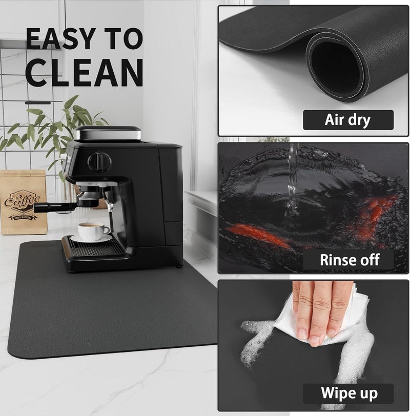 Bloss Coffee Mat, Dish Drying Mat, Coffee Bar/Maker Mat, Kitchen Counter Mat, Absorbent Hide Stain Rubber Backed Dish Drying Pad(12.2"x19.7", Black) - Image 3