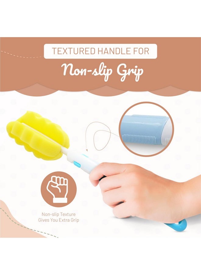 MoomooBaby Triple Baby Bottle Cleaner Brush Set Includes Baby Bottle Brush Cleaner Nipple Brush & Straw Cleaning Brush Ecoconscious Plastic Handle With Nonslip Grip Replaceable Sponges Blue  - Image 3