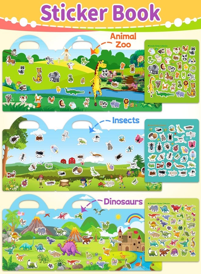 Benresive Reusable Sticker Book for Toddlers, Stickers for Kids, Toddler Travel Toys Activities Crafts Ages 3 and Up Easter Basket Stuffers Birthday Gifts - Animals, Dinosaurs and Insect - Image 3