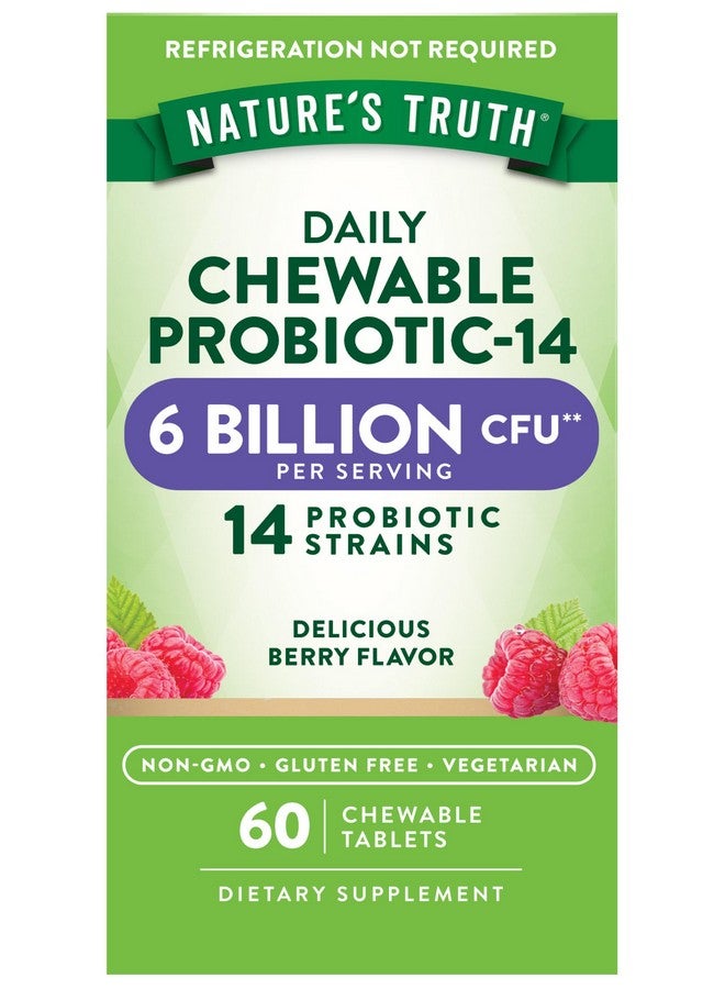 نايتشورز تروث ناتشرز تروث بروبيوتيك للمضغ للرجال والنساء | ٦ مليارات وحدة تشكيل مستعمرة | ٦٠ حبة | ١٤ سلالة | بنكهة التوت | غير معدل وراثيًا وخالٍ من الغلوتين - Image 1