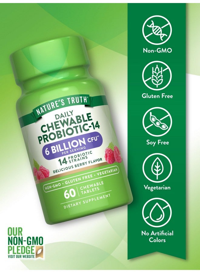 نايتشورز تروث ناتشرز تروث بروبيوتيك للمضغ للرجال والنساء | ٦ مليارات وحدة تشكيل مستعمرة | ٦٠ حبة | ١٤ سلالة | بنكهة التوت | غير معدل وراثيًا وخالٍ من الغلوتين - Image 3