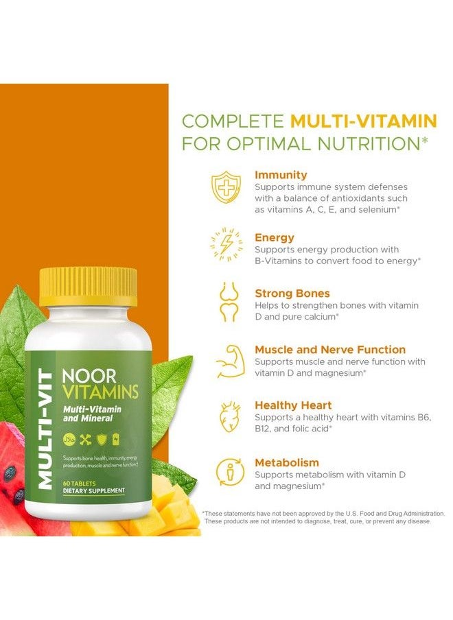 Noor Vitamins - Halal Vitamins Daily Multivitamin Halal Vitamin For Women And Men 30 Vitamins & Minerals A B12 C Iron Zinc To Support General Health Nongmo Halal Multivitamin (2 Month Supply) - Image 1