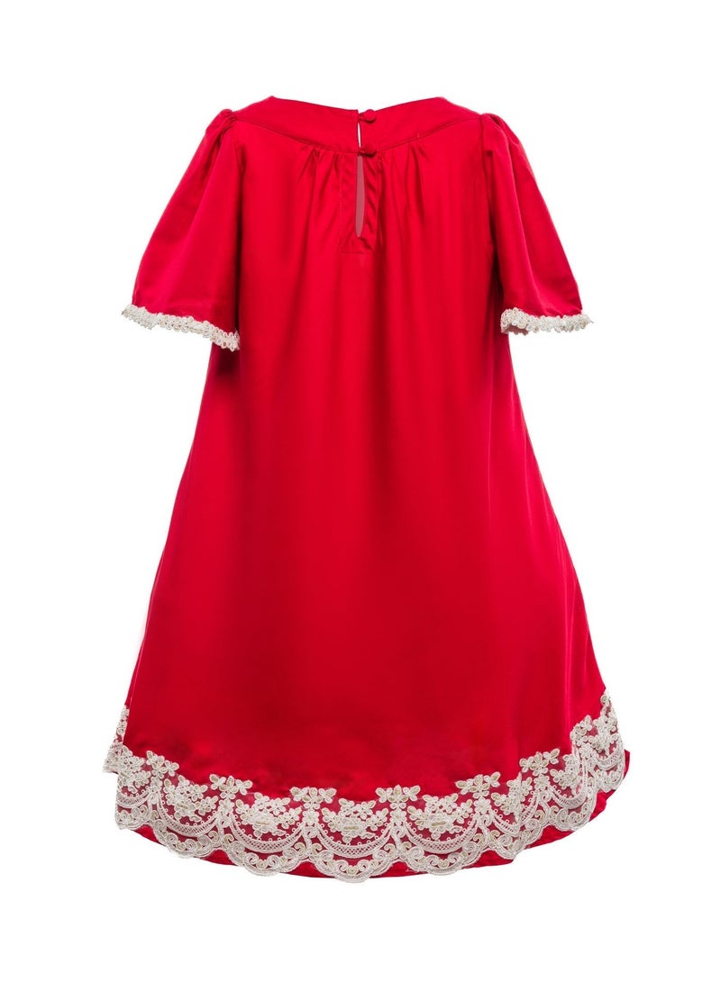 Queen TINA RED COTTON  WITH LACE Girls Party Dress, everyday Dress Party Wear Wedding Evening Formal Pageant Dance Gown for Birthday Kid Girls Elegant - Image 5