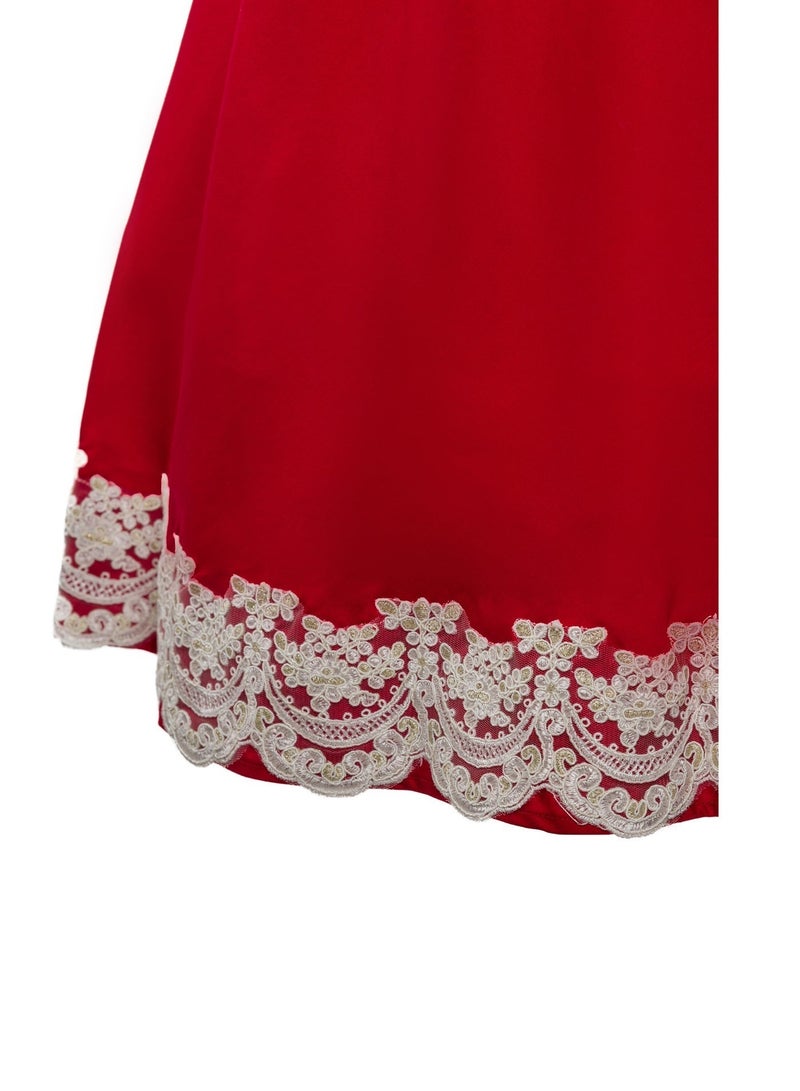 Queen TINA RED COTTON  WITH LACE Girls Party Dress, everyday Dress Party Wear Wedding Evening Formal Pageant Dance Gown for Birthday Kid Girls Elegant - Image 4