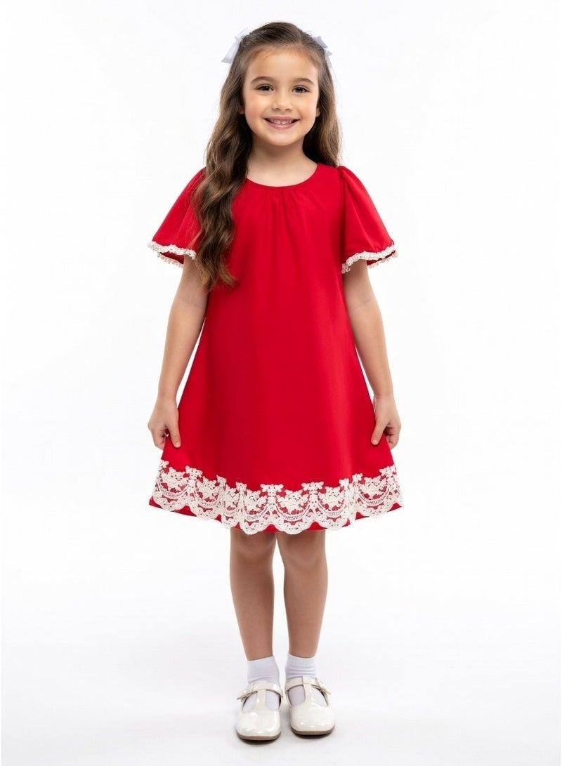 Queen TINA RED COTTON  WITH LACE Girls Party Dress, everyday Dress Party Wear Wedding Evening Formal Pageant Dance Gown for Birthday Kid Girls Elegant - Image 2