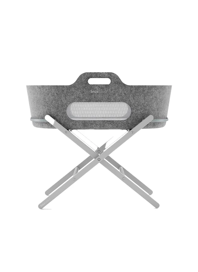 Snuz Baskit Moses Basket And Stand Set For Baby, Dual Mesh Windows For Airflow, Soft Material , 3D Breathable Mattress, Machine Washable Liners, Basket And Stand 84 X 46.5 X 74 Cm - Light Grey/ Dove Grey