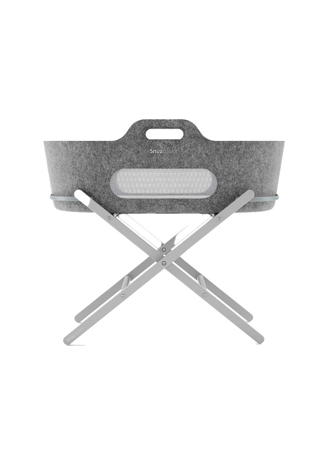 Snuz - Baskit Moses Basket And Stand Set For Baby, Dual Mesh Windows For Airflow, Soft Material , 3D Breathable Mattress, Machine Washable Liners, Basket And Stand 84 X 46.5 X 74 Cm - Light Grey/ Dove Grey - Image 1