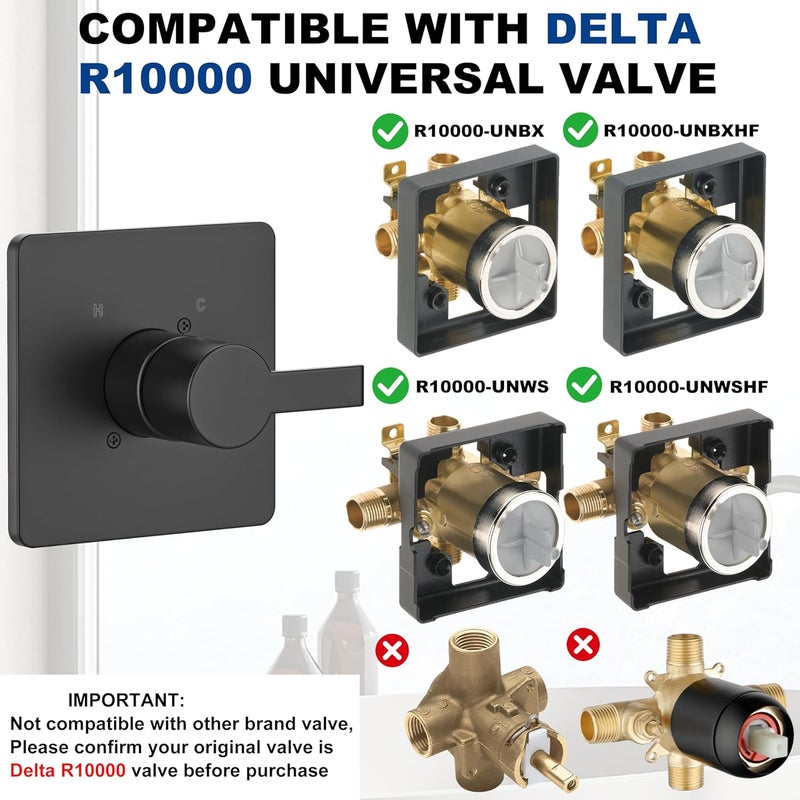 KOMEGO Replacement for Delta 13/14 Series Shower Trim Kit, Compatible with Delta R10000 Shower Faucet Set, Black Shower Head and Handle Set, Matte Black (Cartridge and Valve Not Included) - Image 3