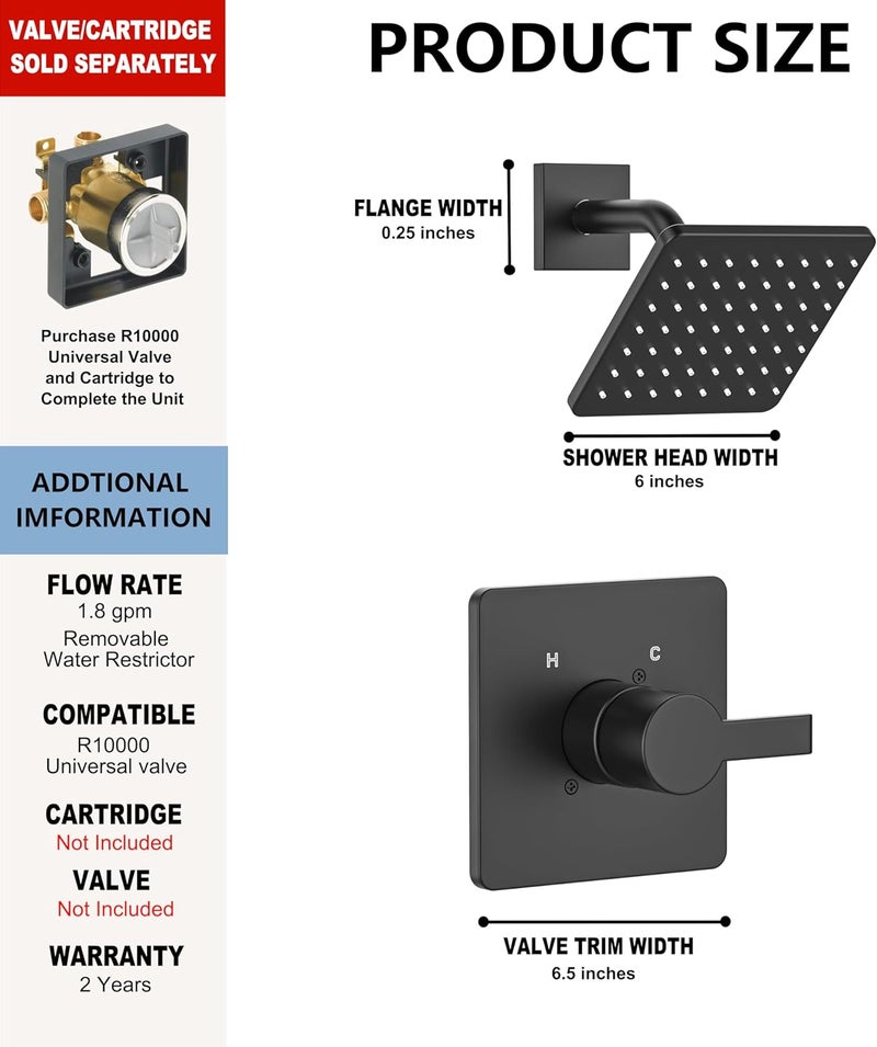 KOMEGO Replacement for Delta 13/14 Series Shower Trim Kit, Compatible with Delta R10000 Shower Faucet Set, Black Shower Head and Handle Set, Matte Black (Cartridge and Valve Not Included) - Image 4