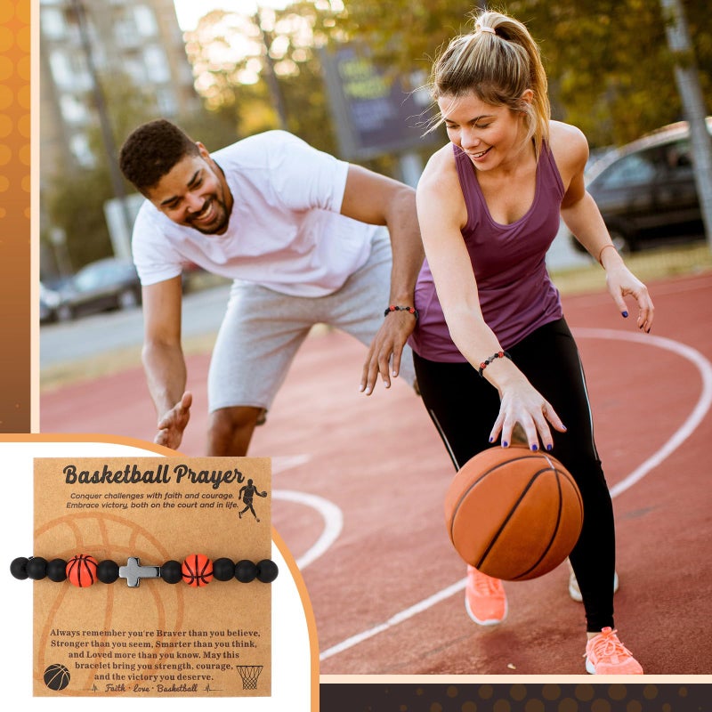 Misdary 15 Sets Basketball Bracelets Team Bulk Gifts Adjustable Beads Bracelets with Inspirational Cards Sports Charm Accessories for Women Men Adults Team Lovers Christmas Birthday Gifts - Image 5