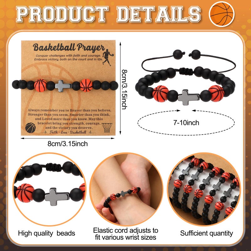 Misdary 15 Sets Basketball Bracelets Team Bulk Gifts Adjustable Beads Bracelets with Inspirational Cards Sports Charm Accessories for Women Men Adults Team Lovers Christmas Birthday Gifts - Image 2