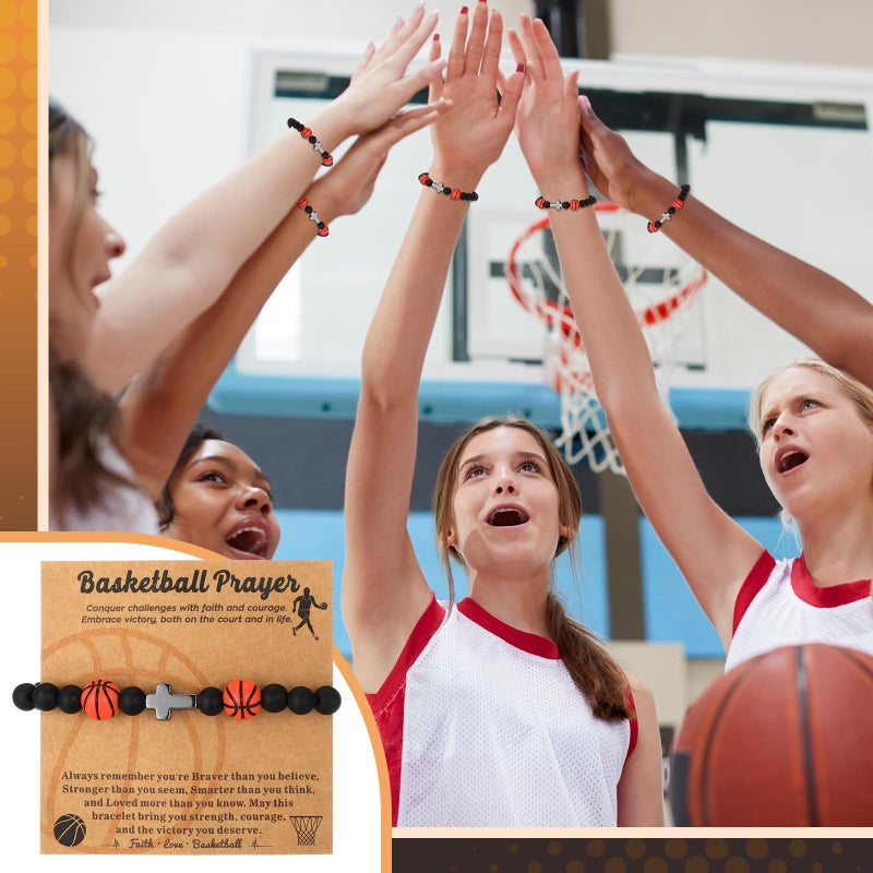 Misdary 15 Sets Basketball Bracelets Team Bulk Gifts Adjustable Beads Bracelets with Inspirational Cards Sports Charm Accessories for Women Men Adults Team Lovers Christmas Birthday Gifts - Image 4