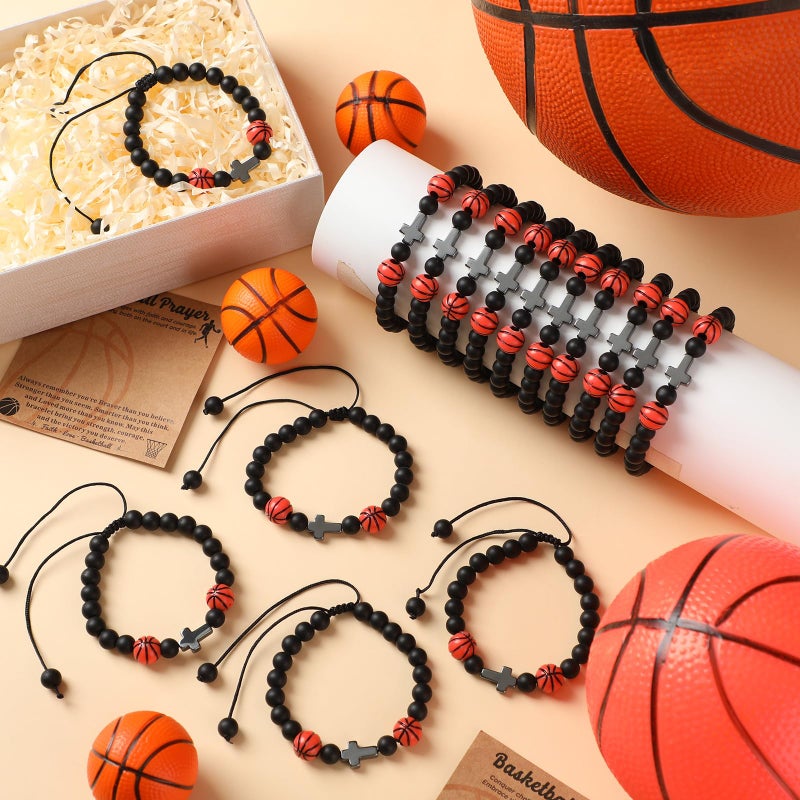 Misdary 15 Sets Basketball Bracelets Team Bulk Gifts Adjustable Beads Bracelets with Inspirational Cards Sports Charm Accessories for Women Men Adults Team Lovers Christmas Birthday Gifts - Image 3