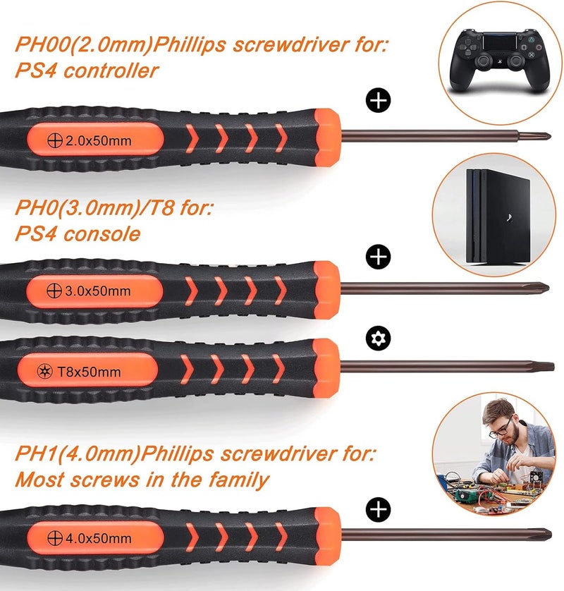Jorest مجموعة أدوات التنظيف والإصلاح JOREST لجهاز PS5 و PS4 مع مجموعة مفكات أمان PH00 و PH0 و PH1 و T8 Torx لجهاز سوني بلاي ستيشن 345 ووحدة التحكم والإكسسوارات ومفكات البراغي. - Image 2