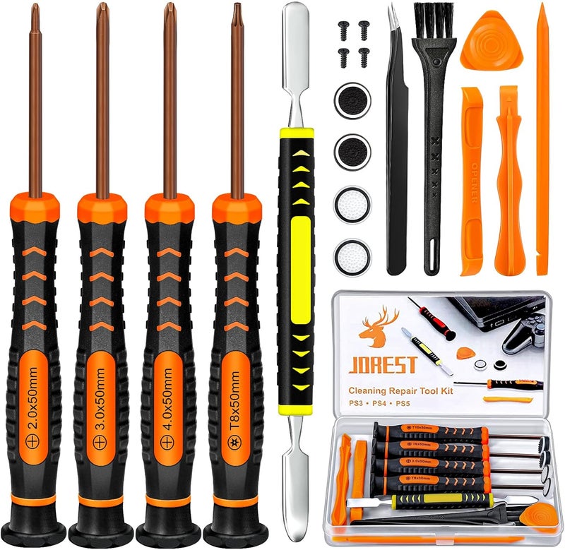 Jorest مجموعة أدوات التنظيف والإصلاح JOREST لجهاز PS5 و PS4 مع مجموعة مفكات أمان PH00 و PH0 و PH1 و T8 Torx لجهاز سوني بلاي ستيشن 345 ووحدة التحكم والإكسسوارات ومفكات البراغي. - Image 1