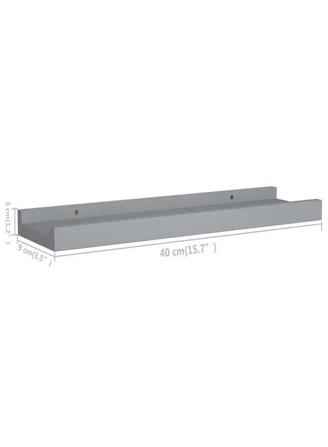 vidaXL Wall-Mounted Picture Frame Ledge Shelves - Set of 2, Gray MDF Design, Ideal for Displaying Frames and Decorations - Modern Style, 15.7"x3.5"x1.2" - Image 3