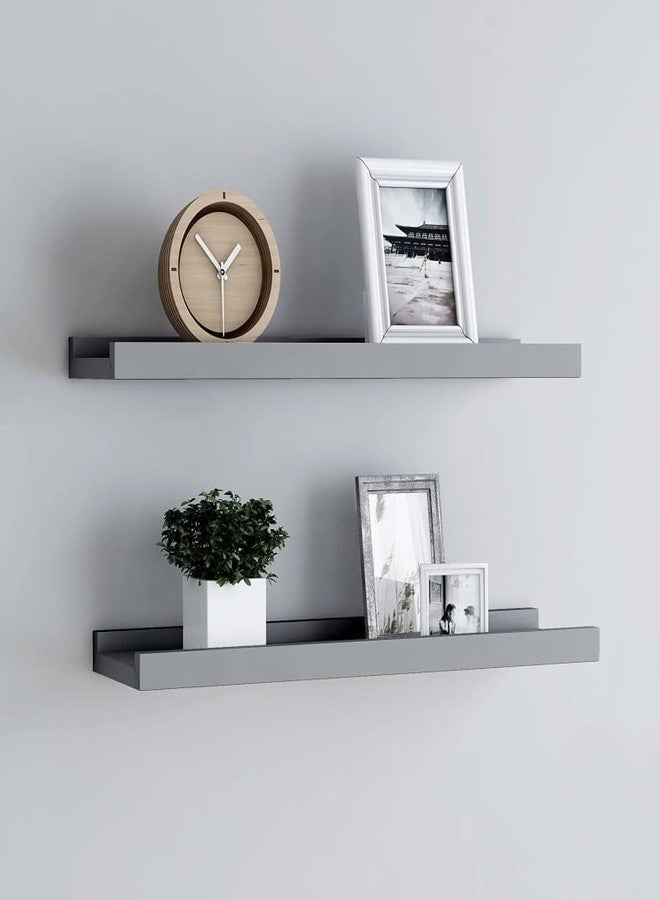 vidaXL Wall-Mounted Picture Frame Ledge Shelves - Set of 2, Gray MDF Design, Ideal for Displaying Frames and Decorations - Modern Style, 15.7"x3.5"x1.2" - Image 2