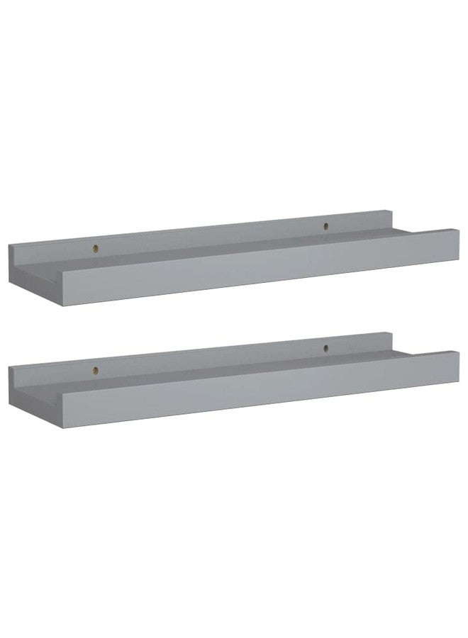 vidaXL Wall-Mounted Picture Frame Ledge Shelves - Set of 2, Gray MDF Design, Ideal for Displaying Frames and Decorations - Modern Style, 15.7"x3.5"x1.2" - Image 1