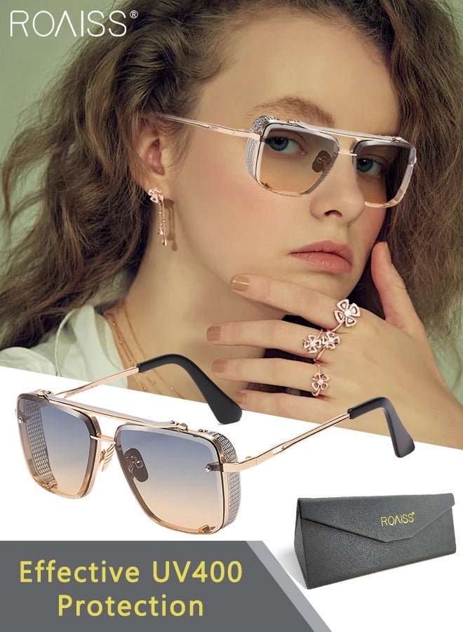 رويس نظارات شمسية عصرية مربعة مربعة للرجال والنساء، نظارات شمسية عصرية للرجال والنساء، نظارات شمسية واقية من الأشعة فوق البنفسجية 400 مع إطار معدني ذهبي، نظارات شمسية عصرية مضادة للتوهج للقيادة والصيد والسفر - Image 1