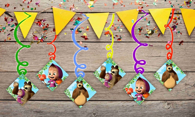 Balloonistics The Bear and Mesha Theme Happy Birthday Banner and Swirls Combo Kids Banner Hanging for Birthday Decoration Photo Shoot Backdrop and Theme Party (1 Nos Banner and 6 Swirls) - Image 4