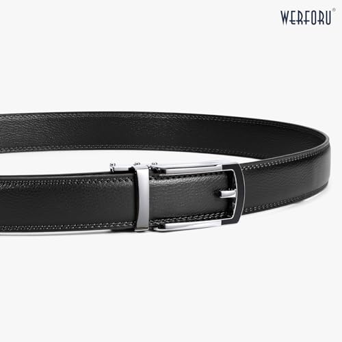 WERFORU Leather Ratchet Dress Belt for Men Perfect Fit Waist Size Up to 50 Inches with Automatic Buckle,Style 2 - Black,Suit Pant Size 30-44 Inches - Image 5
