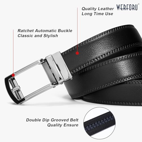WERFORU Leather Ratchet Dress Belt for Men Perfect Fit Waist Size Up to 50 Inches with Automatic Buckle,Style 2 - Black,Suit Pant Size 30-44 Inches - Image 3