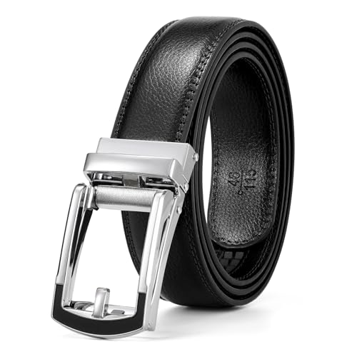 WERFORU Leather Ratchet Dress Belt for Men Perfect Fit Waist Size Up to 50 Inches with Automatic Buckle,Style 2 - Black,Suit Pant Size 30-44 Inches - Image 1