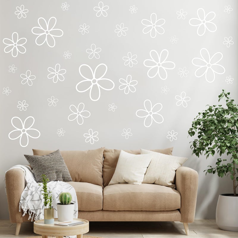 A1diee 8Pcs White Daisy Wall Sticker in Total 44 Pieces Vinyl Cute Flower Art Aesthetic Transparent Vinyl Peel and Stick Wall Decor for Christmas Window College Dorm Bedroom Living Room Decoration - Image 4