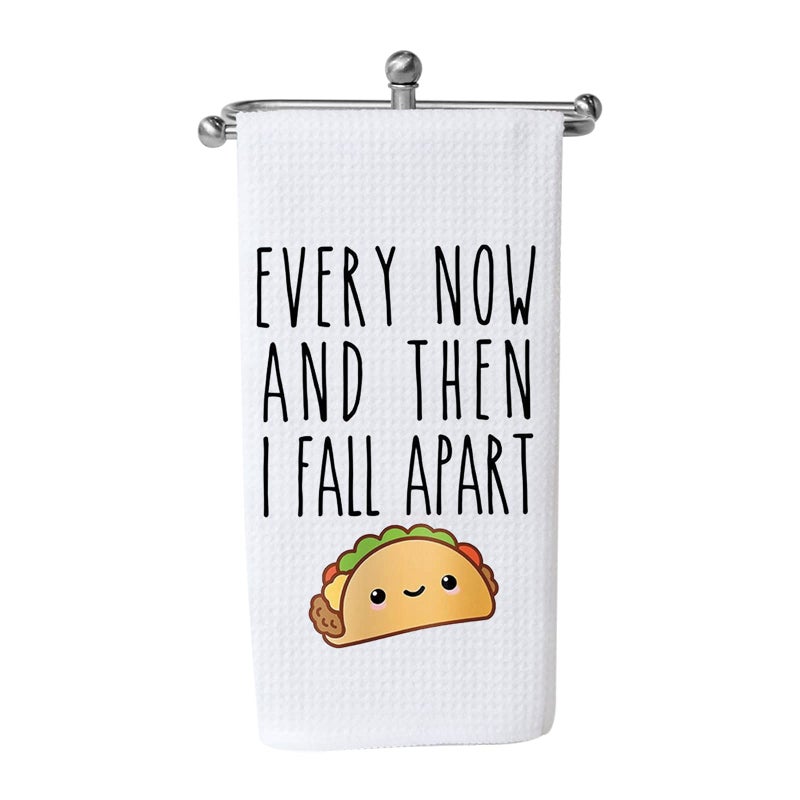 WCGXKO Funny Taco Lover Gift Every Now and Then I Fall Apart Taco Joke Waffle Weave Dish Towel Sweet Housewarming Gift (I Fall Apart) - Image 1