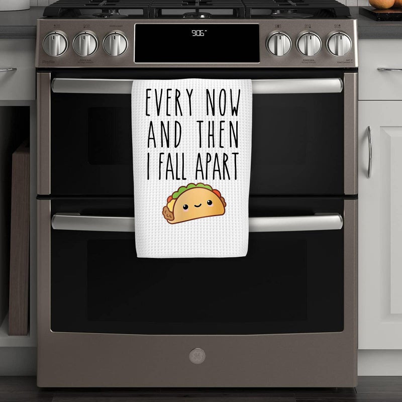 WCGXKO Funny Taco Lover Gift Every Now and Then I Fall Apart Taco Joke Waffle Weave Dish Towel Sweet Housewarming Gift (I Fall Apart) - Image 5