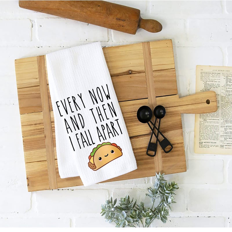 WCGXKO Funny Taco Lover Gift Every Now and Then I Fall Apart Taco Joke Waffle Weave Dish Towel Sweet Housewarming Gift (I Fall Apart) - Image 3