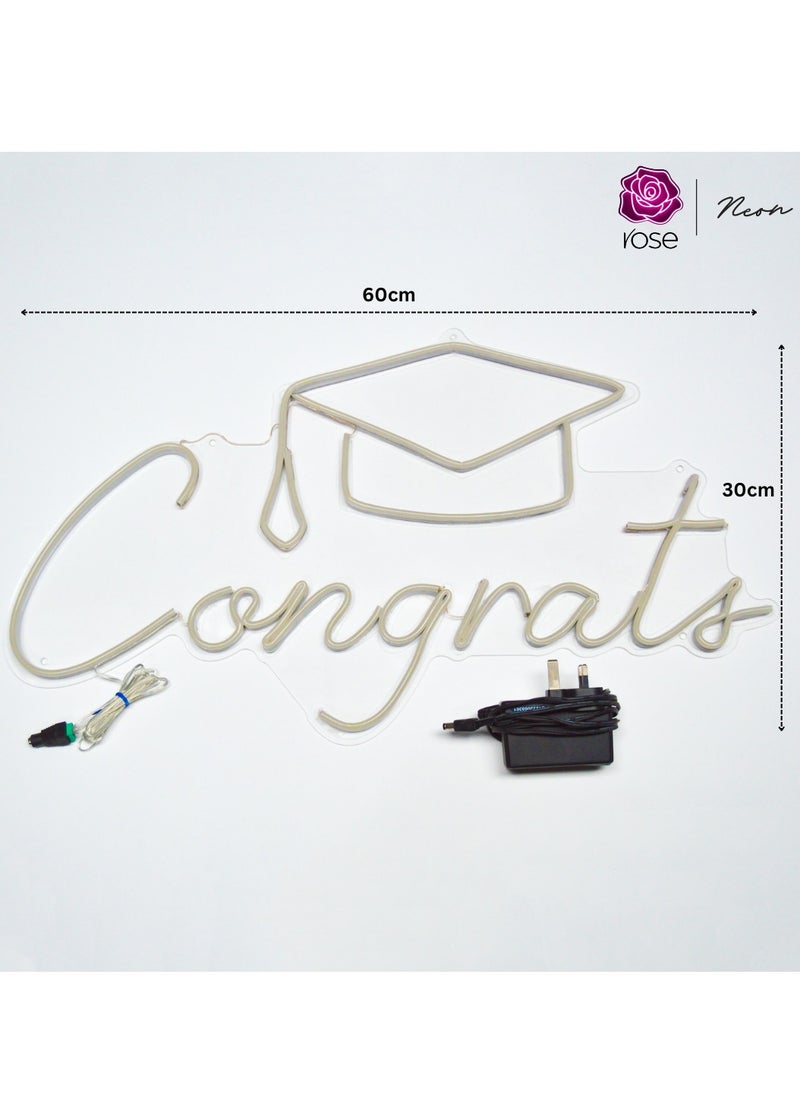 Rose - Congrats Grad Neon Sign Congrats Neon Lights Signs for Backdrop Graduation Party Wall Decor Congratulations Neon Sign Celebration Grad Neon Wall Sign Gifts - Image 1
