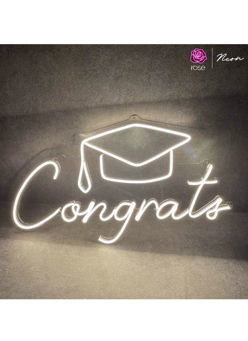 Rose - Congrats Grad Neon Sign Congrats Neon Lights Signs for Backdrop Graduation Party Wall Decor Congratulations Neon Sign Celebration Grad Neon Wall Sign Gifts - Image 1