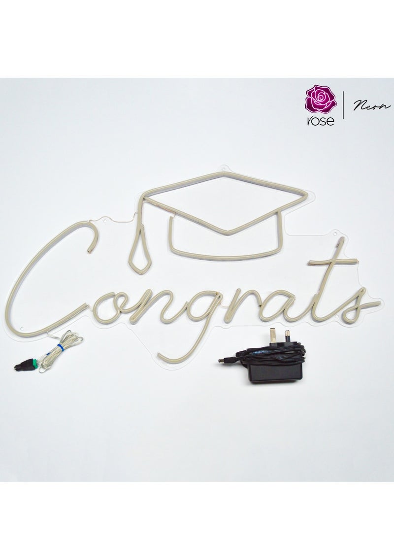 Rose - Congrats Grad Neon Sign Congrats Neon Lights Signs for Backdrop Graduation Party Wall Decor Congratulations Neon Sign Celebration Grad Neon Wall Sign Gifts - Image 1