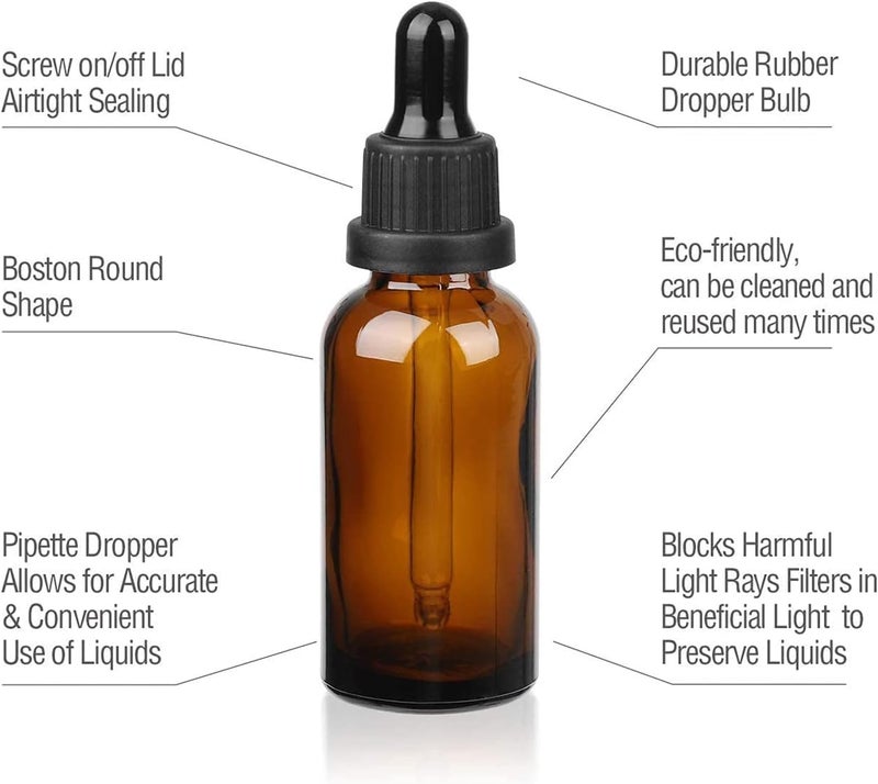 AJIODA Eye Dropper Bottle, 10 Pack 10ml Amber Glass Bottles with Glass Eye Dropper Dispenser & Funnels for Essential Oils, Chemistry Lab Chemicals, Colognes & Perfumes - Image 4