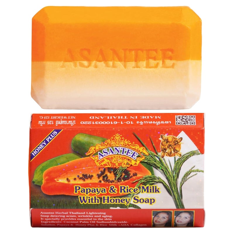 ASANTEE Papaya & Rice Milk with Honey Cleansing Soap 125 Grams (Pack of 1)