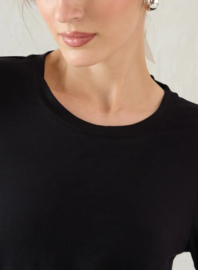 Femmella Black Long Sleeve Knit Crew Neck T-Shirt