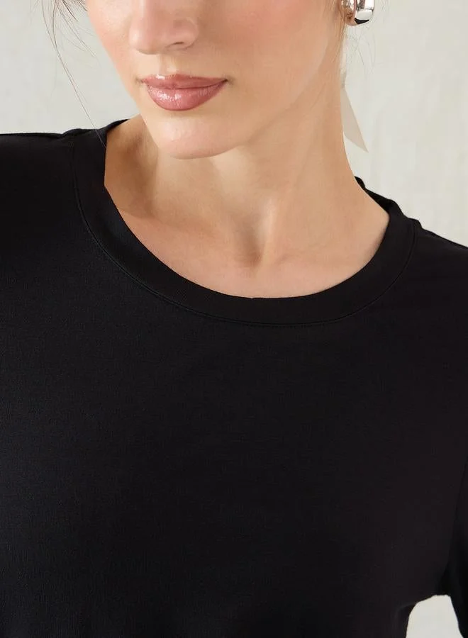 Femmella Black Long Sleeve Knit Crew Neck T-Shirt