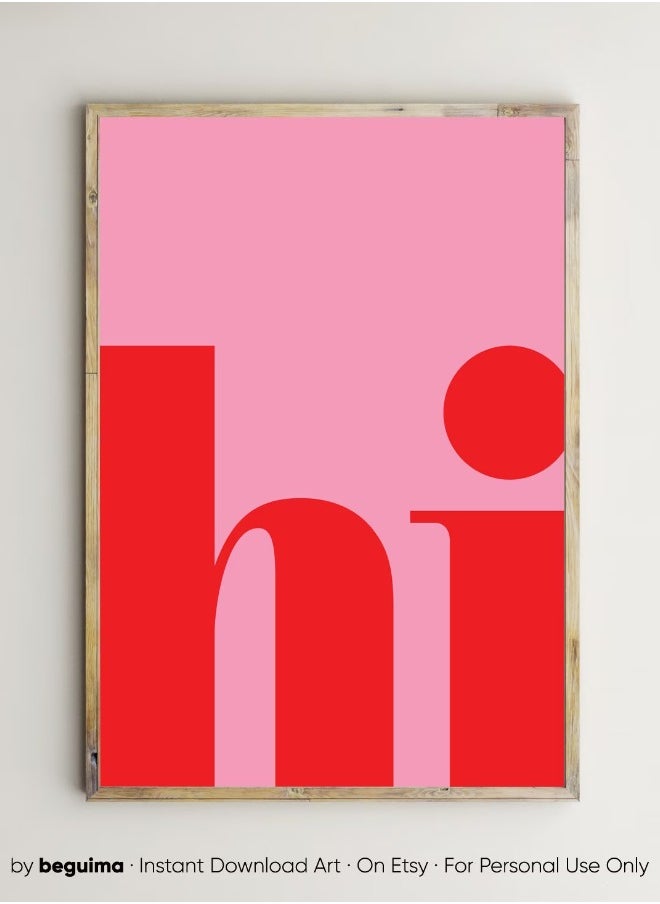 Generic - Hello Print, Pink, Red, Hello Wall Art, Hello Poster, Printable Wall Art, Hallway Prints, Home Decor, Print, Welcome, Living Room Art, Office Wall Art - Image 1