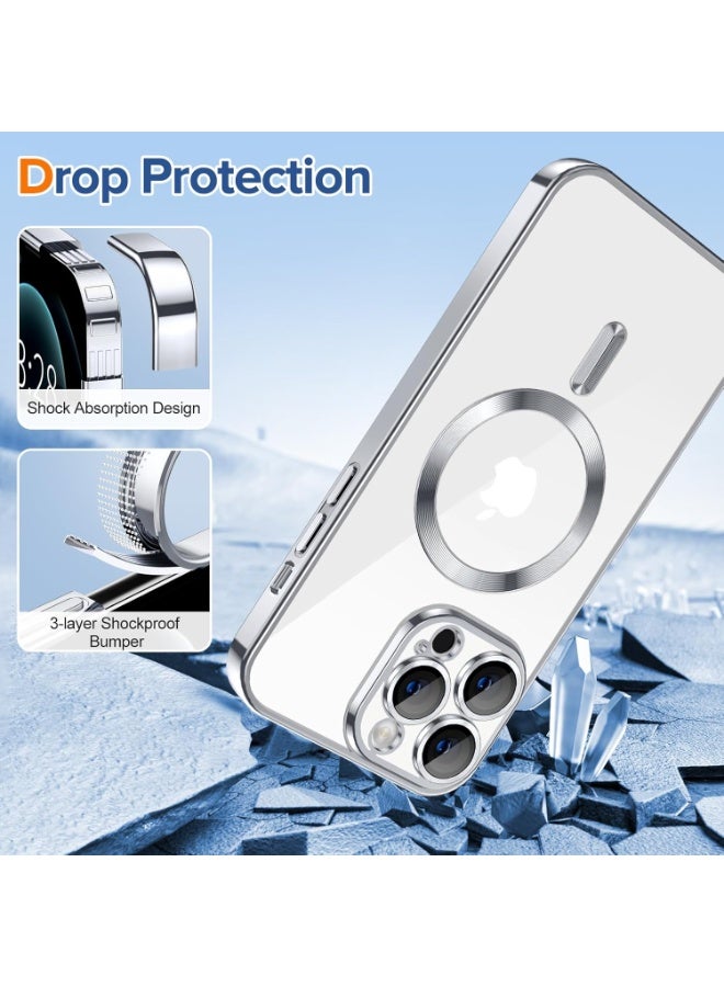 Electroplated Case For IPhone 13 Pro Max Camera Lens Full Protection Compatible with MagSafe Wireless Charging, Shockproof Soft TPU Phone Magnetic Cover (Silver) - Image 3